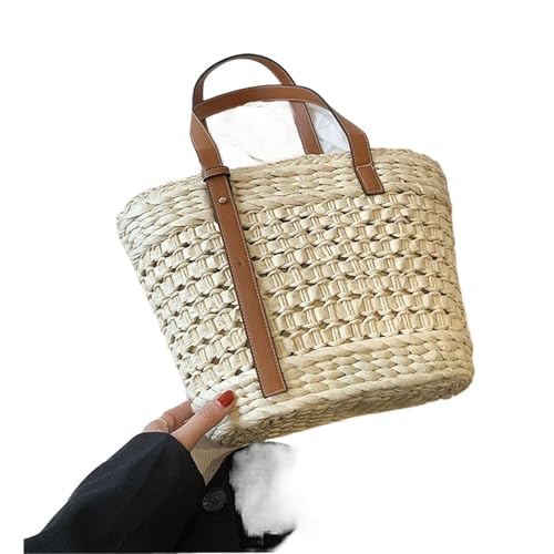 WTAXBH Gewebte Tasche Sommer handgewebte Stroh Strand Frauen Tragetaschen Vintage aushöhlen Gemüsekorb Rattan Handtasche Urlaub Schultertasche(Beige) von WTAXBH