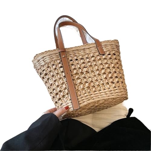WTAXBH Gewebte Tasche Sommer handgewebte Stroh Strand Frauen Tragetaschen Vintage aushöhlen Gemüsekorb Rattan Handtasche Urlaub Schultertasche(Dark brown) von WTAXBH