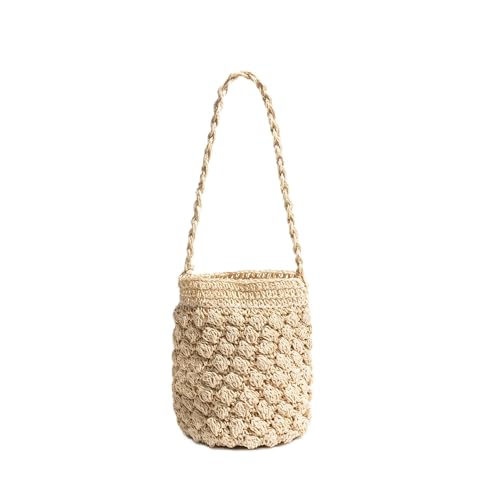 WTAXBH Gewebte Tasche Stricken Strand Eimer Tasche Khaki Weben Stroh Handtasche Sommer Rattan Häkeln Schulter Hobo Geldbörse(Color 01) von WTAXBH