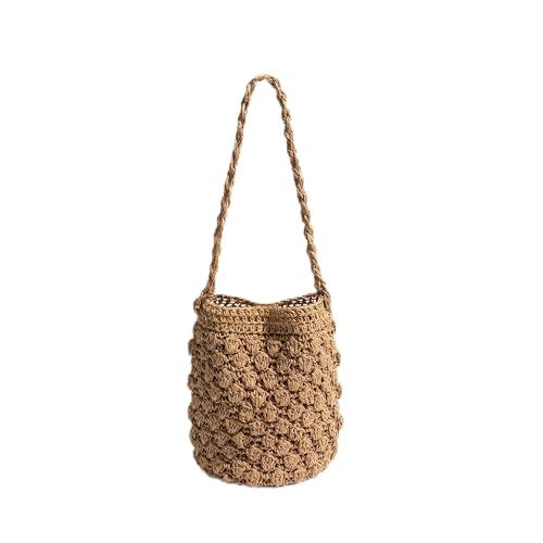WTAXBH Gewebte Tasche Stricken Strand Eimer Tasche Khaki Weben Stroh Handtasche Sommer Rattan Häkeln Schulter Hobo Geldbörse(Color 02) von WTAXBH