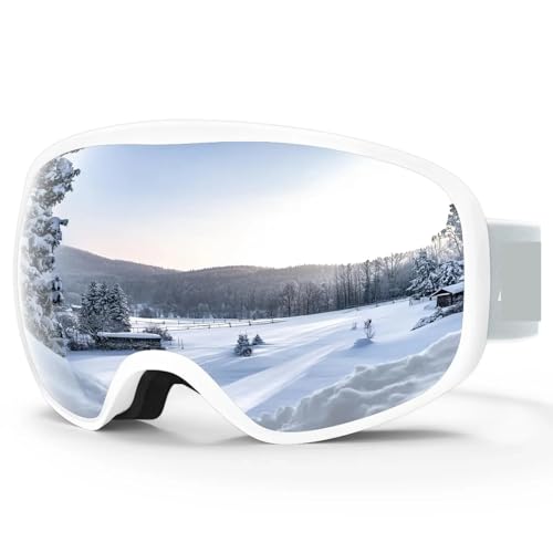 Winter Goggles Children Ski Goggles Double Layers Anti-fog Wear Glasses Skiing Mask Snowboard Kid Snow Goggles Wearable Helmet(White Frame Blue) von WTAXBH