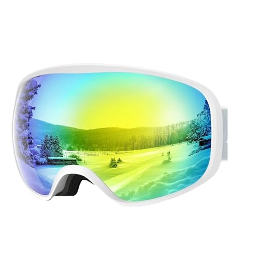 Winter Goggles Children Ski Goggles Double Layers Anti-fog Wear Glasses Skiing Mask Snowboard Kid Snow Goggles Wearable Helmet(White REVO Gold) von WTAXBH