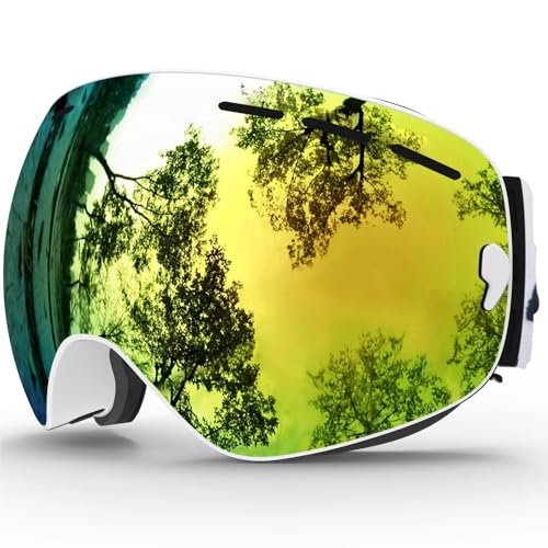 Winter Goggles Ski Goggles,Winter Snow Sports Goggles with Anti-fog UV Protection for Men Women Youth Interchangeable Lens - Premium Goggles(C22 White Gold) von WTAXBH