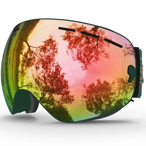 Winter Goggles Ski Goggles,Winter Snow Sports Goggles with Anti-fog UV Protection for Men Women Youth Interchangeable Lens - Premium Goggles(C28 Green pink) von WTAXBH