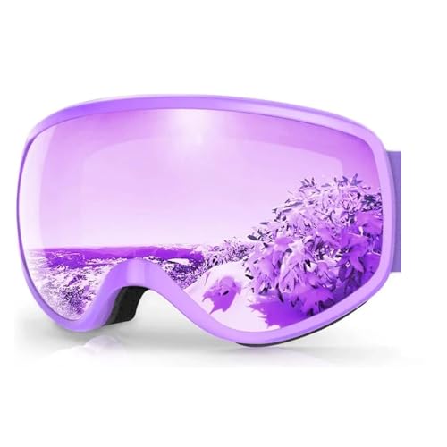 Winter Goggles Ski Goggles Kids Anti-Fog UV Protection for 3-10 Years Old Boys/Girls Skiing Snowboarding Compatible with Helmet(Double purple silver) von WTAXBH