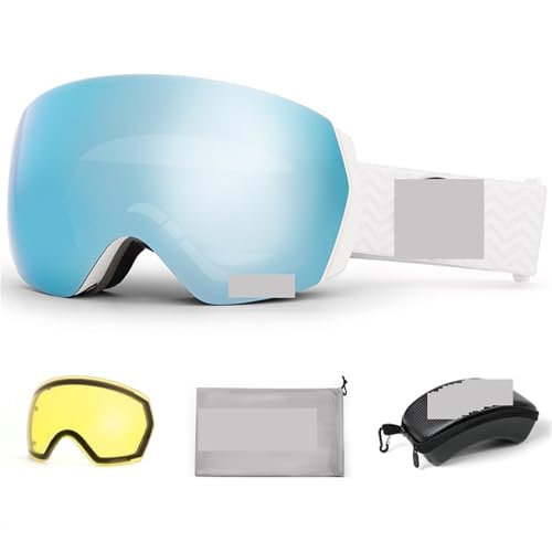 Winter Goggles Ski Goggles Men Women Anti-fog Ski Eyewear Snow Glasses Adult Snowboard Goggle with Night Yellow Lens and Case Set(Light blue set) von WTAXBH