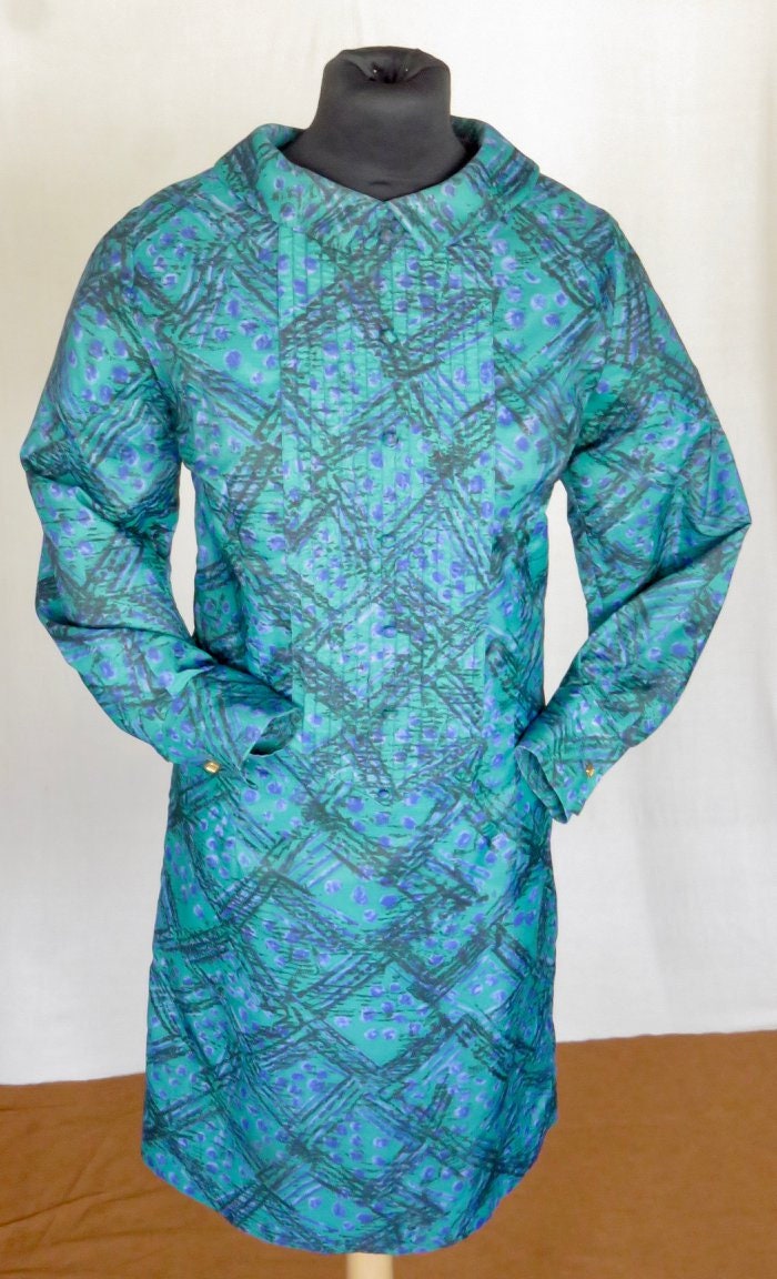 Original 60Er Jahre Peter Robinson Mod Stil Kleid in Taft Art Leichter Stoff, Gefüttert von WTCM