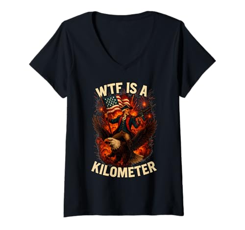 Damen WTF is A Kilometer George Washington 4th of Juli Eagle T-Shirt mit V-Ausschnitt Damen WTF is A Kilometer George Washington 4th of Juli Eagle T-Shirt mit V-Ausschnitt von WTF Is A Kilometer Funny Patriotic Apparel Gifts