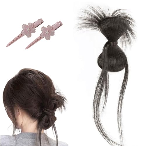 Clip-On Feathered Bun Perücke, Hgyugrf Messy Bun Haarteil, Claw Clip Synthetische Chignon Pferdeschwanz Extensions Haarteile für Frauen Mädchen (Black-B) von WTKYLMP