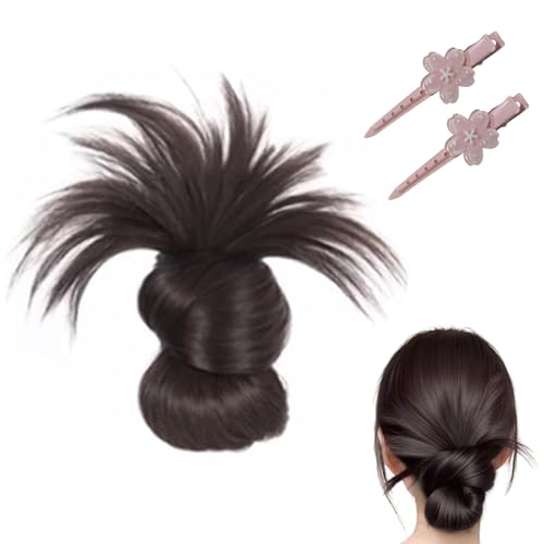 Clip-On Feathered Bun Perücke, Hgyugrf Messy Bun Haarteil, Claw Clip Synthetische Chignon Pferdeschwanz Extensions Haarteile für Frauen Mädchen (Brown Black-A) von WTKYLMP