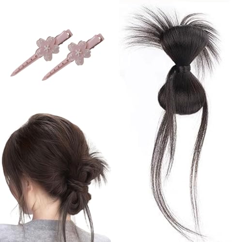 Clip-On Feathered Bun Perücke, Hgyugrf Messy Bun Haarteil, Claw Clip Synthetische Chignon Pferdeschwanz Extensions Haarteile für Frauen Mädchen (Brown Black-B) von WTKYLMP