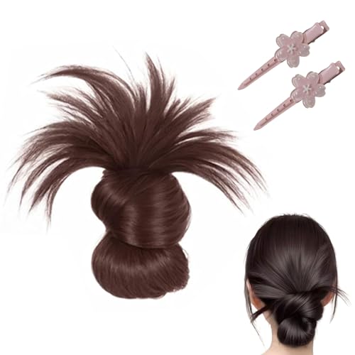 Clip-On Feathered Bun Perücke, Hgyugrf Messy Bun Haarteil, Claw Clip Synthetische Chignon Pferdeschwanz Extensions Haarteile für Frauen Mädchen (Dark Brown-A) von WTKYLMP
