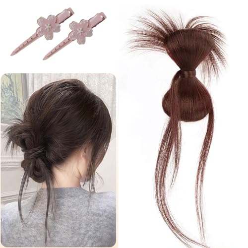 Clip-On Feathered Bun Perücke, Hgyugrf Messy Bun Haarteil, Claw Clip Synthetische Chignon Pferdeschwanz Extensions Haarteile für Frauen Mädchen (Dark Brown-B) von WTKYLMP