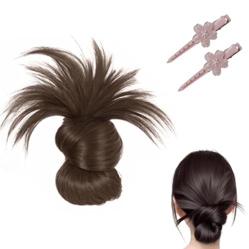 Clip-On Feathered Bun Perücke, Hgyugrf Messy Bun Haarteil, Claw Clip Synthetische Chignon Pferdeschwanz Extensions Haarteile für Frauen Mädchen (Light Brown-A) von WTKYLMP