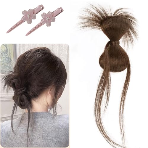 Clip-On Feathered Bun Perücke, Hgyugrf Messy Bun Haarteil, Claw Clip Synthetische Chignon Pferdeschwanz Extensions Haarteile für Frauen Mädchen (Light Brown-B) von WTKYLMP
