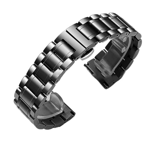 WTNZBAEM 12/13/14/15/16/17/18/19/20/21/22/23/24 mm Universalarmband mit gebogenem Ende, Uhrenarmbänder aus massivem Edelstahl, kompatibel Tissot Butterfly-Verschluss(Black,22mm) von WTNZBAEM