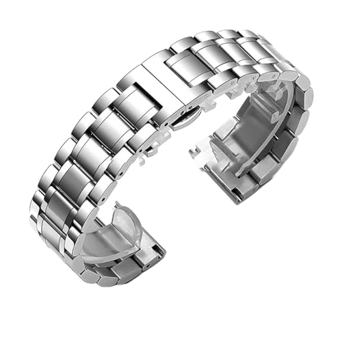 WTNZBAEM 12/13/14/15/16/17/18/19/20/21/22/23/24 mm Universalarmband mit gebogenem Ende, Uhrenarmbänder aus massivem Edelstahl, kompatibel Tissot Butterfly-Verschluss(Silver,14mm) von WTNZBAEM