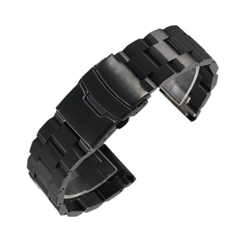WTNZBAEM 18/20/22/24 mm Solides drei Perlenarmband Trapezförmiges Edelstahlarmband Herrenuhrzubehör(Black,22mm) von WTNZBAEM