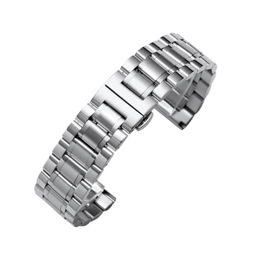 WTNZBAEM Edelstahlarmband mit gebogenem Ende, 19/20/21/22/23/24 mm, Schmetterlingsverschluss, universelle Uhrenarmbänder, 12/13/14/15/16/17/18(Silver,14mm) von WTNZBAEM