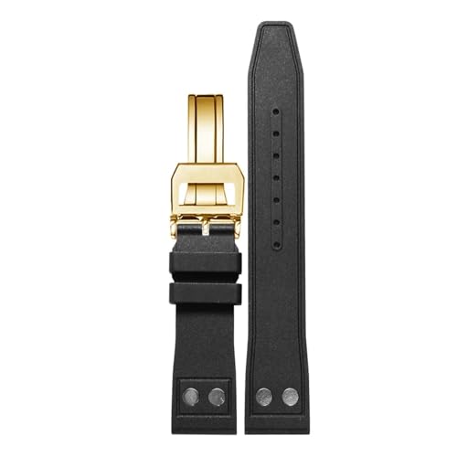 WTNZBAEM Kompatibel mit IWC Strap Big Pilot Portofino Uhr Band Nieten Männer Fluorkautschuk Armband Metall Schnalle 20mm 21mm 22mm Straps(Black gold folding,21mm) von WTNZBAEM