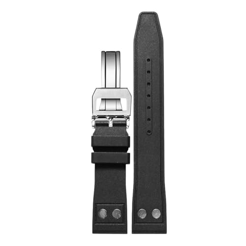 WTNZBAEM Kompatibel mit IWC Strap Big Pilot Portofino Uhr Band Nieten Männer Fluorkautschuk Armband Metall Schnalle 20mm 21mm 22mm Straps(Black silver folding,20mm) von WTNZBAEM