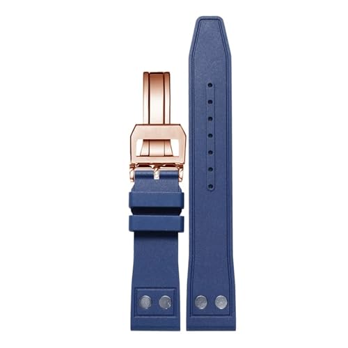 WTNZBAEM Kompatibel mit IWC Strap Big Pilot Portofino Uhr Band Nieten Männer Fluorkautschuk Armband Metall Schnalle 20mm 21mm 22mm Straps(Blue RG folding,22mm) von WTNZBAEM