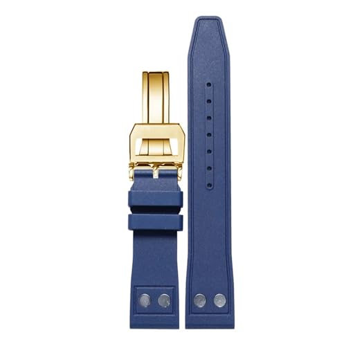 WTNZBAEM Kompatibel mit IWC Strap Big Pilot Portofino Uhr Band Nieten Männer Fluorkautschuk Armband Metall Schnalle 20mm 21mm 22mm Straps(Blue gold folding,21mm) von WTNZBAEM
