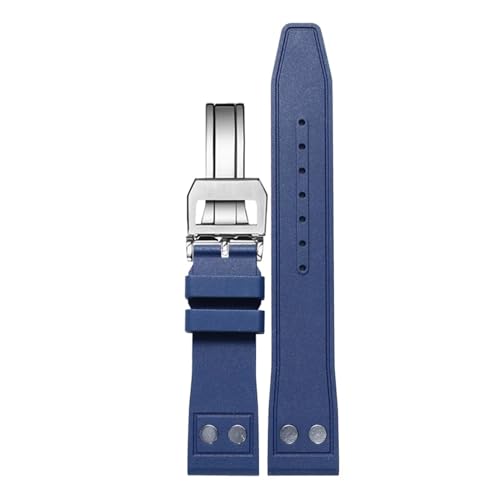 WTNZBAEM Kompatibel mit IWC Strap Big Pilot Portofino Uhr Band Nieten Männer Fluorkautschuk Armband Metall Schnalle 20mm 21mm 22mm Straps(Blue silver folding,21mm) von WTNZBAEM