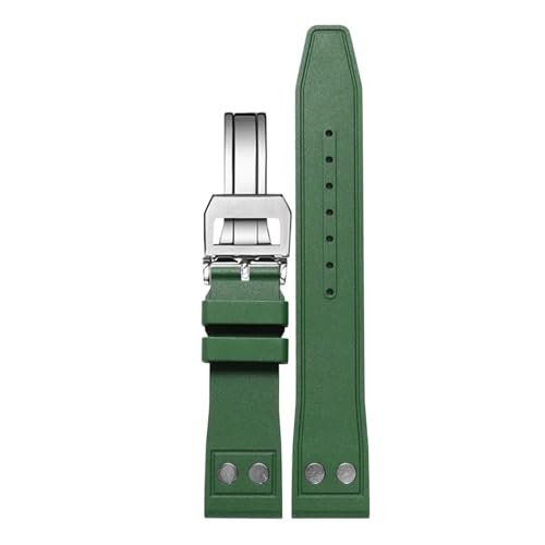 WTNZBAEM Kompatibel mit IWC Strap Big Pilot Portofino Uhr Band Nieten Männer Fluorkautschuk Armband Metall Schnalle 20mm 21mm 22mm Straps(Green silver folding,21mm) von WTNZBAEM