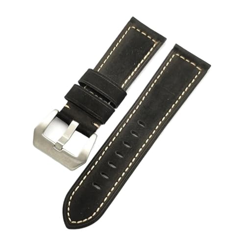 WTNZBAEM Kompatibel mit PaneraiStrap 20 mm 22 24 26 Crazy Horse Leder Farbwechsel Rindsleder Uhrenarmband(Black,24mm- Black buckle) von WTNZBAEM