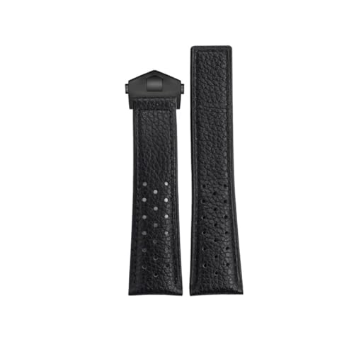WTNZBAEM Kompatibel mit TAG Heuer MONACO CARRERA CAW211R/P Lederarmband mit Faltschließe, Rindslederarmband mit Litschi-Print, MAN-Armband(Black black clasp) von WTNZBAEM