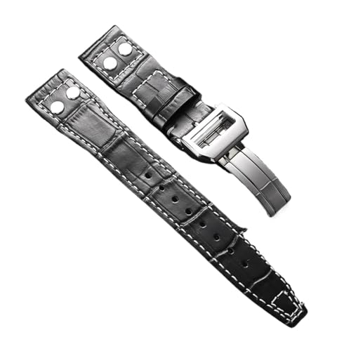 WTNZBAEM Leder-Uhrenarmband, 20 mm, 21, 22, kompatibel mit IWC Pilot Business, Rindsleder-Armband, Faltschließe, Armband for Herren und Damen(Black,20mm) von WTNZBAEM