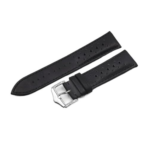 WTNZBAEM Leder-Uhrenarmband, 20 mm, 22 mm, 24 mm, porös, atmungsaktiv, handgefertigt, Nähte, Uhrenarmband, Zubehör(Black,18mm) von WTNZBAEM