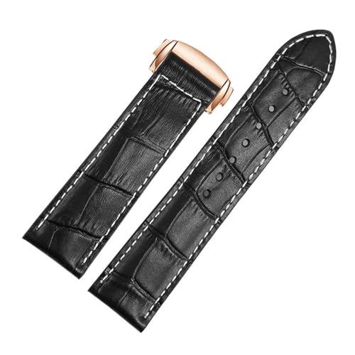 WTNZBAEM Leder-Uhrenarmband, kompatibel mit Hamilton Kaqi Field Aviation Oris Omega, mattierte Faltschließe, Uhrenkette, 20 mm, 22 mm, Armband(Black-rosegold,20mm) von WTNZBAEM