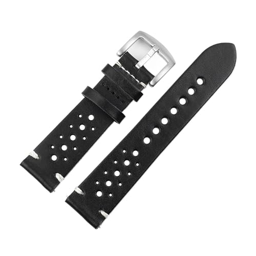 WTNZBAEM Leder Uhrenarmband 18mm 20mm 22mm Sport Atmungsaktives Armband Uhrenarmband for Männer(Black,22mm) von WTNZBAEM