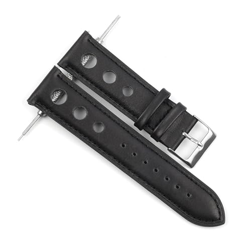 WTNZBAEM Leder handgefertigt Vintage Armband Uhrenarmband Gürtel 18mm 20mm 22mm Herren Armband hohl atmungsaktiv schwarz Uhrenarmband(Black-Black Wire,20mm) von WTNZBAEM