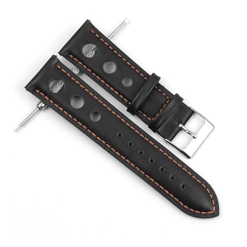 WTNZBAEM Leder handgefertigt Vintage Armband Uhrenarmband Gürtel 18mm 20mm 22mm Herren Armband hohl atmungsaktiv schwarz Uhrenarmband(Black-Orange Wire,22mm) von WTNZBAEM