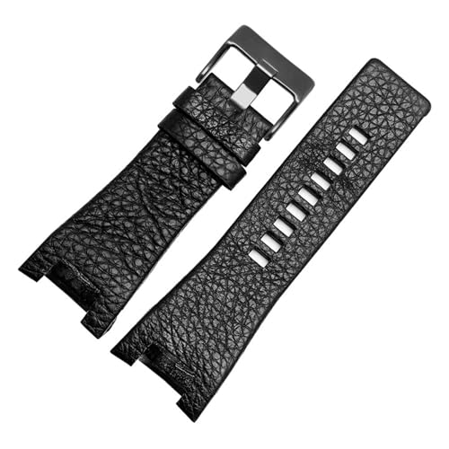 WTNZBAEM Lederarmband for Uhren, kompatibel mit Diesel DZ1216, DZ1273, DZ4246, DZ4247, DZ4287, Armband for Herren, Armbanduhren, Kerbenband, 32 mm(B Black black) von WTNZBAEM