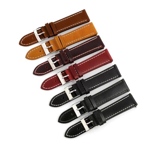 WTNZBAEM Ölwachs-Uhrenarmbänder 16 mm 18 mm 19 mm 20 mm 21 mm 22 mm 24 mm Rindsleder-Uhrenarmbänder Retro-Armband handgefertigtes Armband(Brown,22mm) von WTNZBAEM