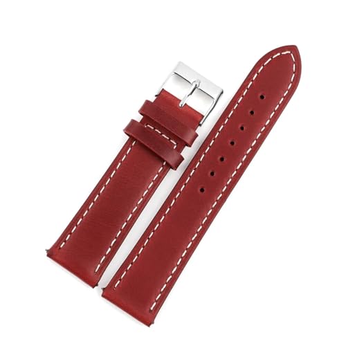 WTNZBAEM Ölwachs-Uhrenarmbänder 16 mm 18 mm 19 mm 20 mm 21 mm 22 mm 24 mm Rindsleder-Uhrenarmbänder Retro-Armband handgefertigtes Armband(Red,17mm) von WTNZBAEM