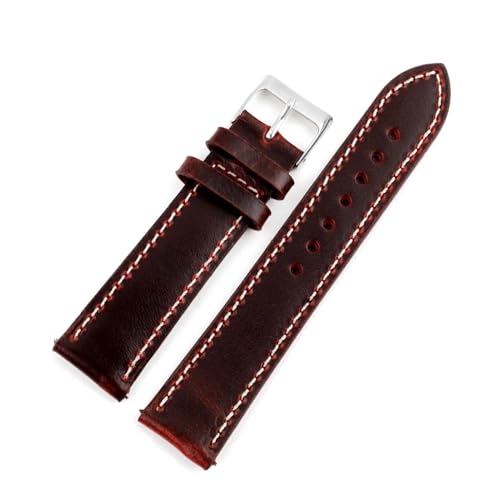 WTNZBAEM Ölwachs-Uhrenarmbänder 16 mm 18 mm 19 mm 20 mm 21 mm 22 mm 24 mm Rindsleder-Uhrenarmbänder Retro-Armband handgefertigtes Armband(Wine red,19mm) von WTNZBAEM