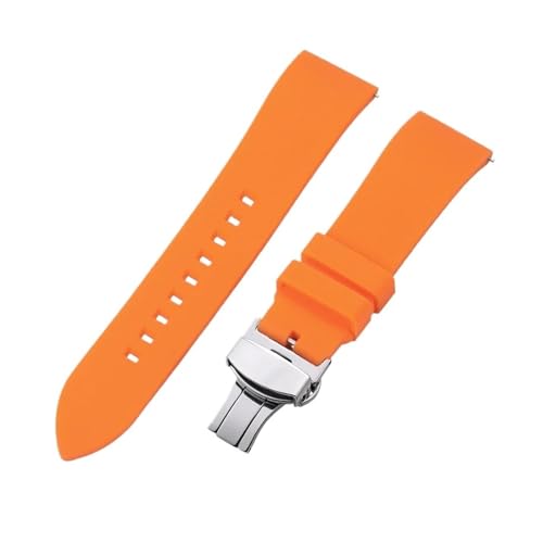 WTNZBAEM Quick Relase Silikonkautschuk-Uhrenarmband 18 mm 19 20 22 24 Sportarmband Butterfly-Verschluss Uhrenarmband Schwarz Braun Rot(Orange,19MM_GOLD CLASP) von WTNZBAEM