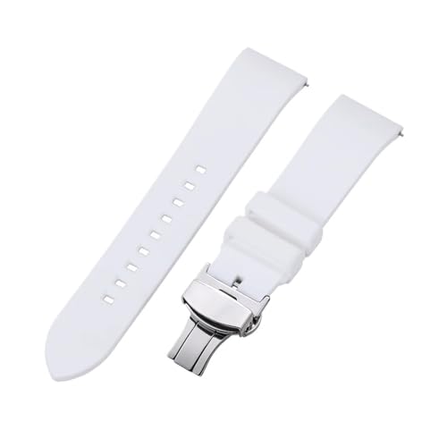 WTNZBAEM Quick Relase Silikonkautschuk-Uhrenarmband 18 mm 19 20 22 24 Sportarmband Butterfly-Verschluss Uhrenarmband Schwarz Braun Rot(White,19MM_BLACK CLASP) von WTNZBAEM