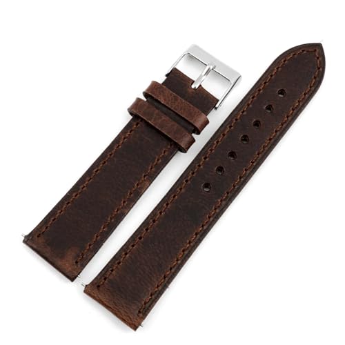 WTNZBAEM Retro Crazy Horse Leder Ölwachs Uhrenarmbänder Schnellverschluss 16mm 17mm 18mm 19mm 20mm 21mm 22mm 23mm 24mm Universal-Armband(Brown,17mm) von WTNZBAEM