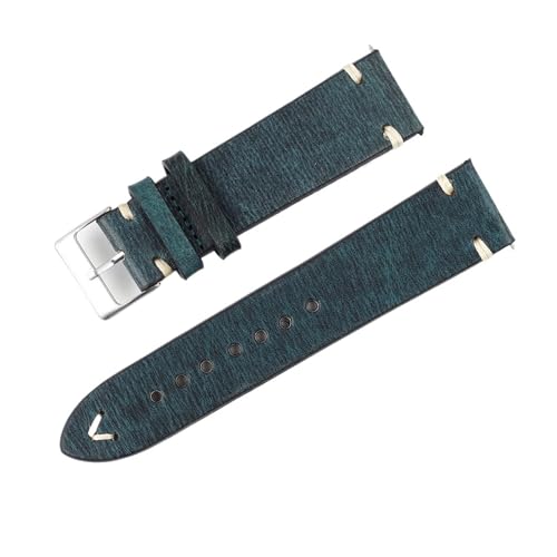 WTNZBAEM Retro-Lederarmband 18mm 20mm 22mm 24mm Edelstahl-Dornschließe Uhrenarmband Band Gürtel Ersatz(A-Blue,24mm) von WTNZBAEM