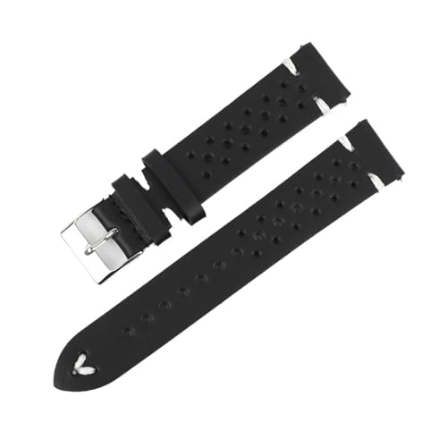 WTNZBAEM Rindsleder, handgefertigt, poröses Uhrenarmband, atmungsaktives Ölwachs-Uhrenarmband, 18 mm, 20 mm, 22 mm, 24 mm, Herren-Armbanduhr(Black-white line,22mm) von WTNZBAEM