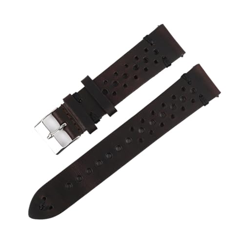 WTNZBAEM Rindsleder, handgefertigt, poröses Uhrenarmband, atmungsaktives Ölwachs-Uhrenarmband, 18 mm, 20 mm, 22 mm, 24 mm, Herren-Armbanduhr(Dark coffee-bk line,22mm) von WTNZBAEM