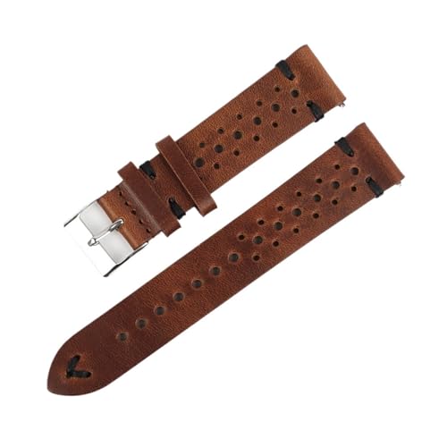 WTNZBAEM Rindsleder, handgefertigt, poröses Uhrenarmband, atmungsaktives Ölwachs-Uhrenarmband, 18 mm, 20 mm, 22 mm, 24 mm, Herren-Armbanduhr(Red brown bk-line,24mm) von WTNZBAEM