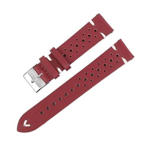 WTNZBAEM Rindsleder, handgefertigt, poröses Uhrenarmband, atmungsaktives Ölwachs-Uhrenarmband, 18 mm, 20 mm, 22 mm, 24 mm, Herren-Armbanduhr(Red-white line,18mm) von WTNZBAEM