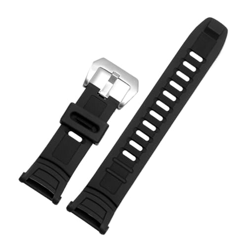 WTNZBAEM Silikon-Uhrenarmband kompatibel mit Casio 3206 3135 PRG-130Y/PRW-1500 Spezialarmband PROTREK Bergsteigerarmband Herren-Gummiarmband(Black silver) von WTNZBAEM